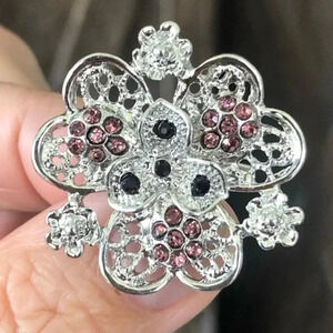 Elegant Purple Amethyst Gemstone Silver Sweater Brooch Lapel Pin NWT